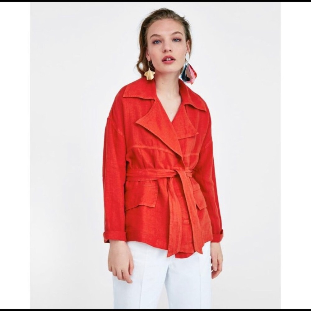 Zara linen tie waist jacket